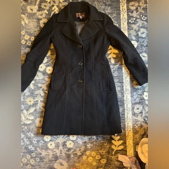 Anne Klein Black Wool Blend Pea Coat